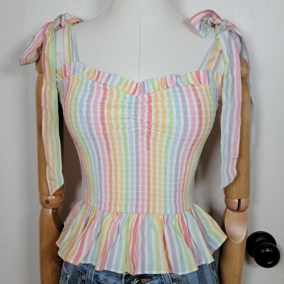 Yumi Kim Anthropologie Moon River Rainbow Tie Smocked Tank Top Size XXS - Picture 2 of 10